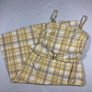 Ann Taylor Factory Dress Womens 6 Plaid Sheath Dress Belt Yellow Brown White NEW